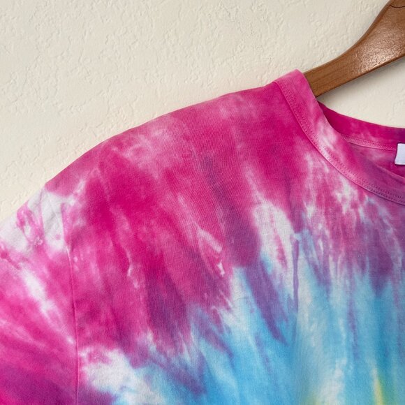 525 America Top Womens XS Rainbow Tie Dye Shoulder Pad Cropped Shirt - Picture 4 of 6